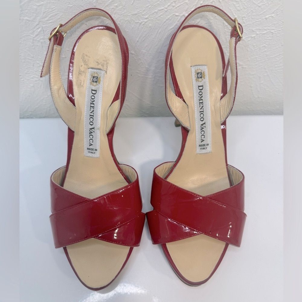 Domenico Vacca Red Patent Leather Slingback Heels Size 37.5